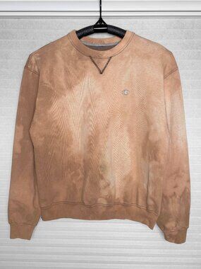 Champion Sweatshirt. Men's custom-dyed garment with a warm tan base. Large